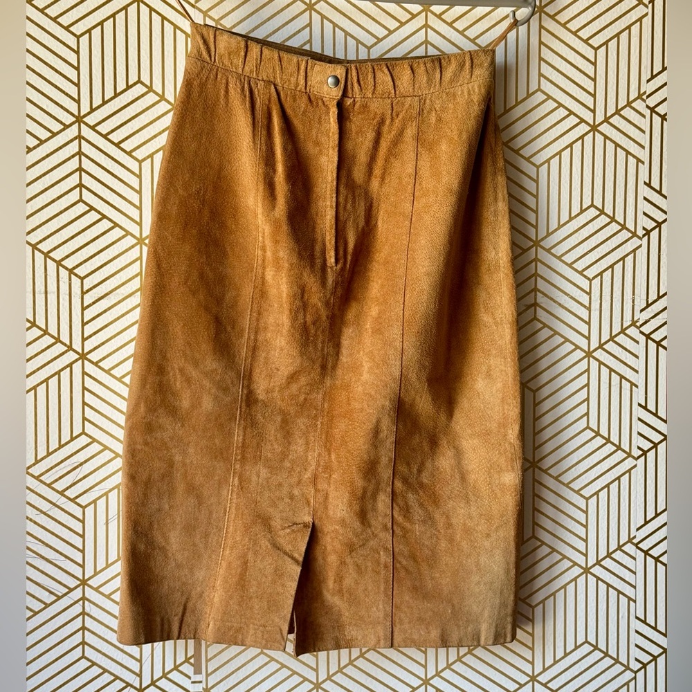 Cambridge Dry Goods Vintage Tan Genuine Leather Suede lined Skirt Size 6